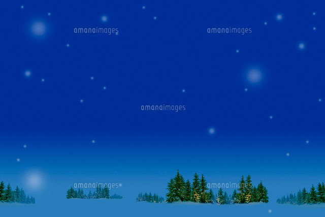 イルミネーションで光るもみの木と雪原 北海道 の写真素材 イラスト素材 アマナイメージズ