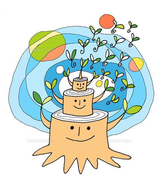 木の株から又木の株に生命の連続性 の写真素材 イラスト素材 アマナイメージズ