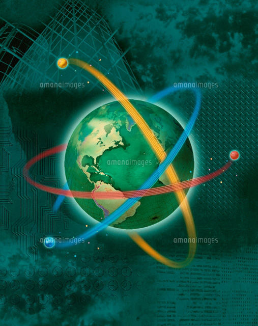 地球や衛星や軌道のネットワークイメージ[00822000007]の写真