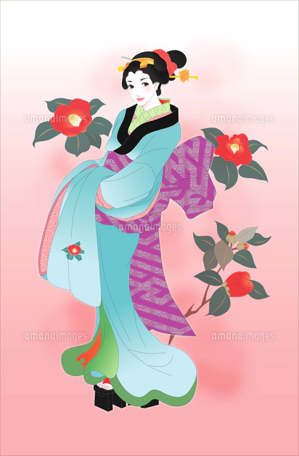 頭に花を飾った横顔の女性 の写真素材 イラスト素材 アマナイメージズ