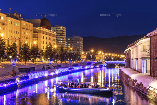 小樽運河の夜景[01010045314]の写真・イラスト素材｜アマナイメージズ