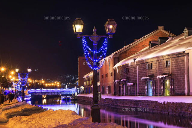 小樽運河の夜景[01010045314]の写真・イラスト素材｜アマナイメージズ