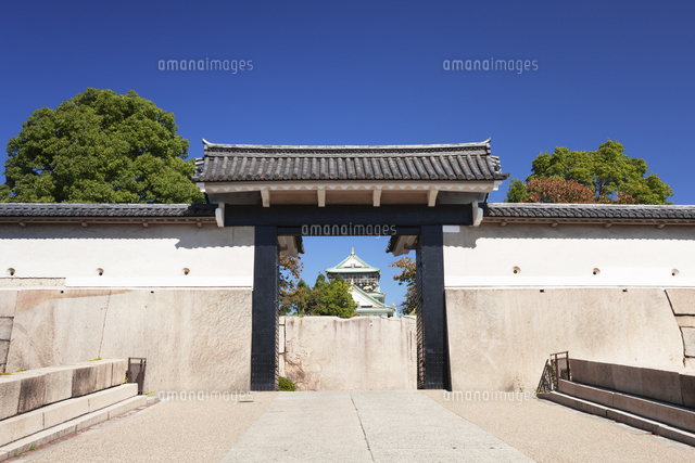 大阪城の桜門と天守閣[01072022926]の写真・イラスト素材