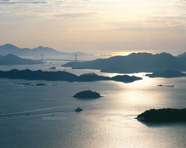 瀬戸内海朝景 筆影山 三原市 広島県[01397007567]の写真・イラスト素材