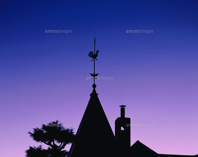 夕暮れの屋根と風見鶏のシルエット 神戸市 兵庫県 の写真素材 イラスト素材 アマナイメージズ