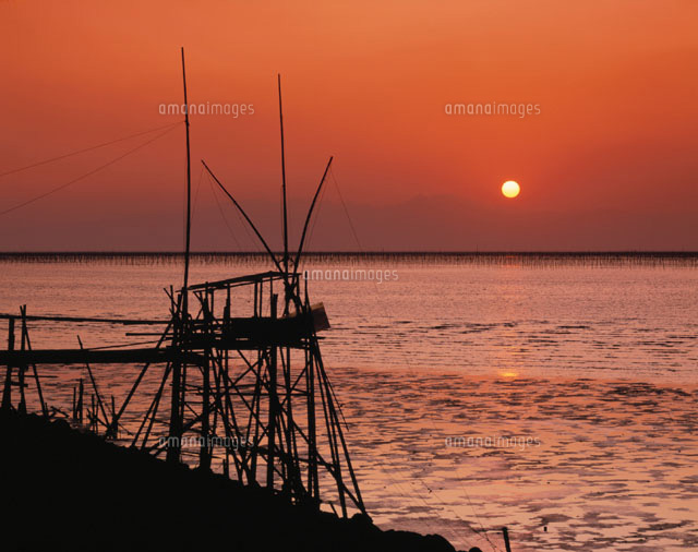 風景画有明海の夕日原画