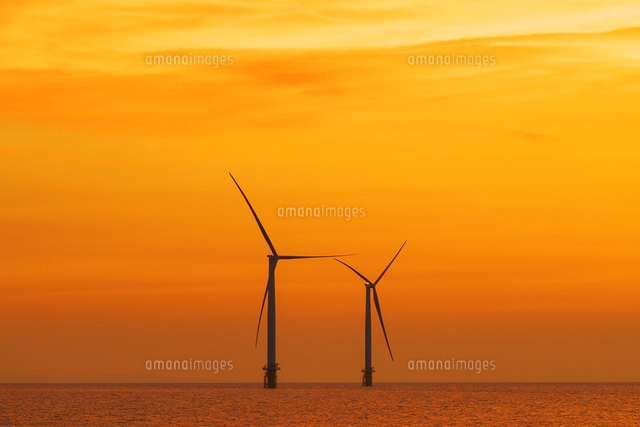 風力発電 油彩画 夕日27cm25cm 風力発電 油彩画 夕日27cm25cm 風力発電