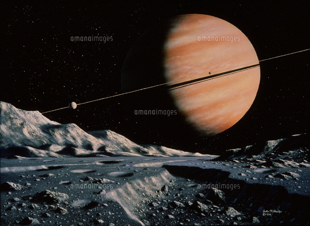 テテュスから見た土星 の写真素材 イラスト素材 アマナイメージズ