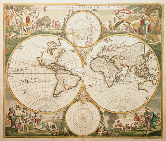 世界地図の絵画 17世紀の世界地図[01809010921]の写真・イラスト素材｜アマナ