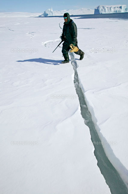 海氷上の銃を持つ狩人 の写真素材 イラスト素材 アマナイメージズ