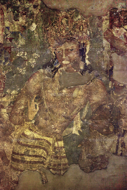 大仏様、金の涙（壁画） アジャンター石窟群／第1窟／壁画／金剛手菩薩[01888615224]の写真