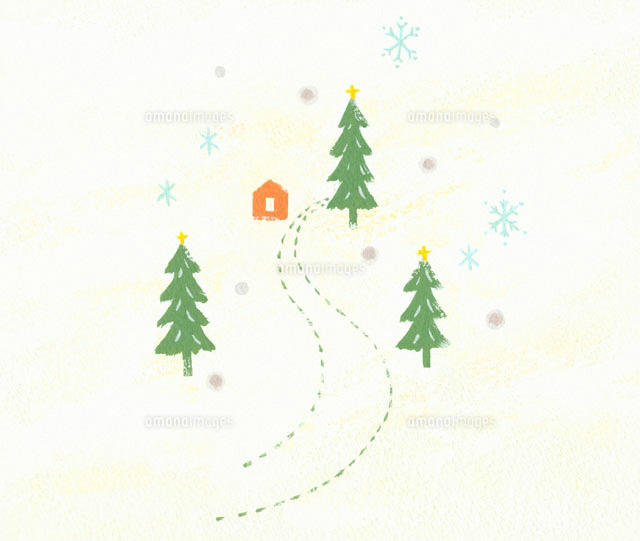 クリスマスツリーと雪の結晶 イラスト の写真素材 イラスト素材 アマナイメージズ