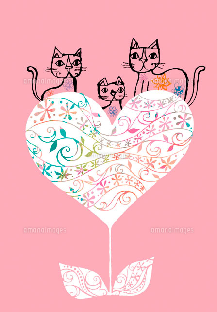 ハートの上のねこ の写真素材 イラスト素材 アマナイメージズ
