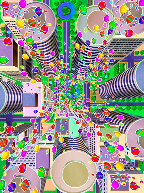 真俯瞰のビル群と風船 の写真素材 イラスト素材 アマナイメージズ