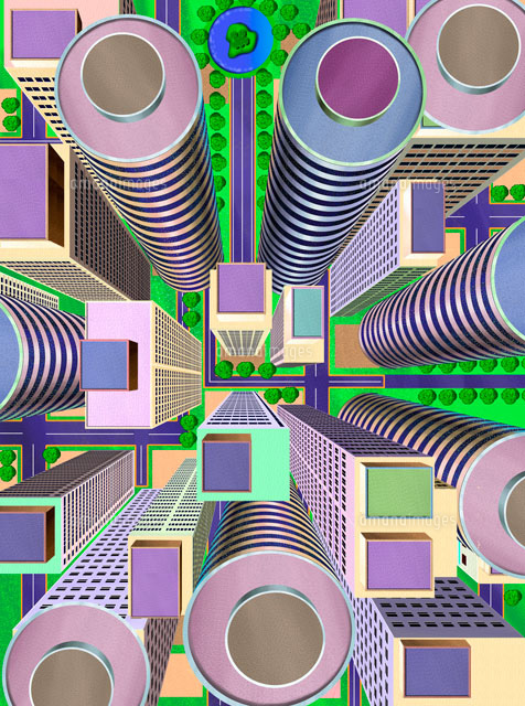 真俯瞰のビル群 の写真素材 イラスト素材 アマナイメージズ