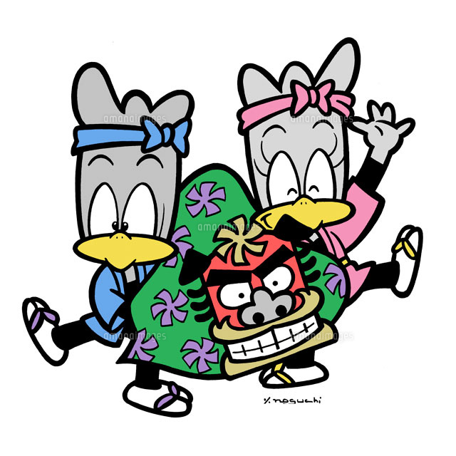 お正月の獅子舞をする鳥のペアーキャラクター の写真素材 イラスト素材 アマナイメージズ