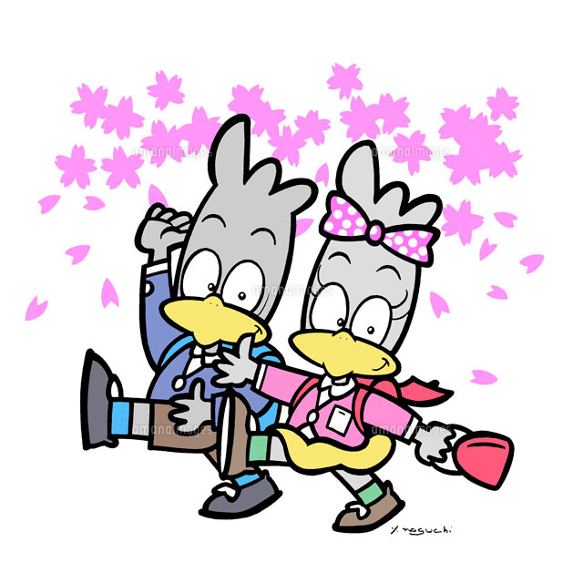 鳥のペアーキャラクターの入学式イメージ の写真素材 イラスト素材 アマナイメージズ