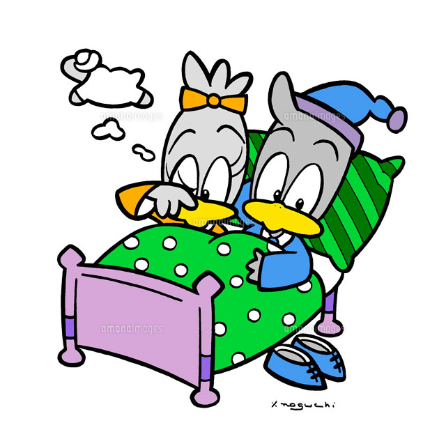 ベットで羊を数える鳥のキャラクター の写真素材 イラスト素材 アマナイメージズ