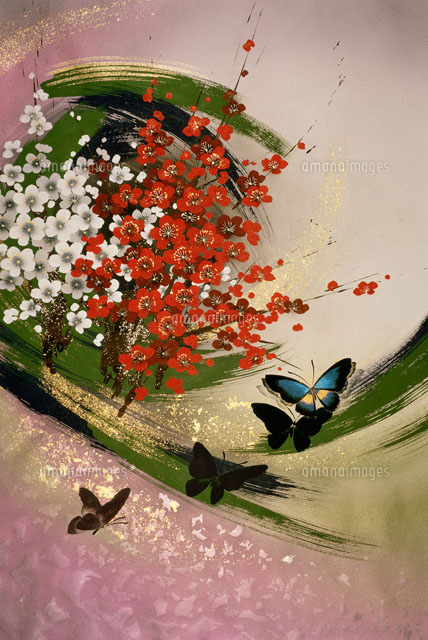 絵画 蝶々と花の絵です 絵画 蝶々と花の絵です