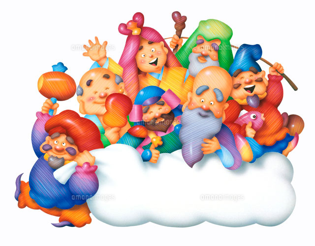 大黒様の袋の上に乗っている七福神 の写真素材 イラスト素材 アマナイメージズ