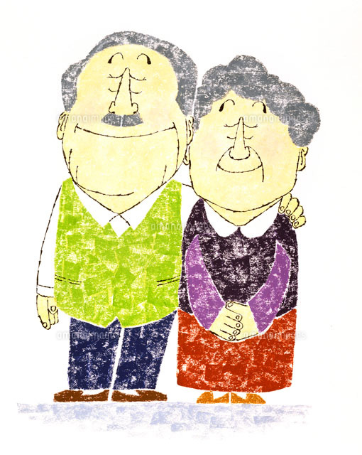 肩を組み笑顔で上を見る熟年夫婦 の写真素材 イラスト素材 アマナイメージズ