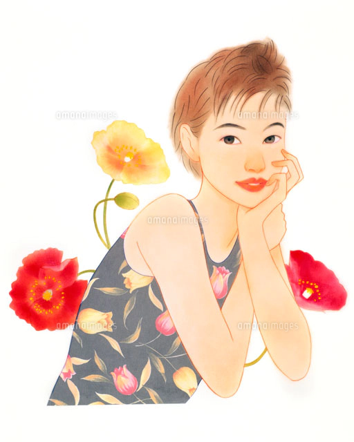 手描きイラスト　春の妖精【チューリップと紅茶の待ち時間】　オリジナル　創作 手描きイラスト 春の妖精チューリップと紅茶の待ち時間 オリジナル