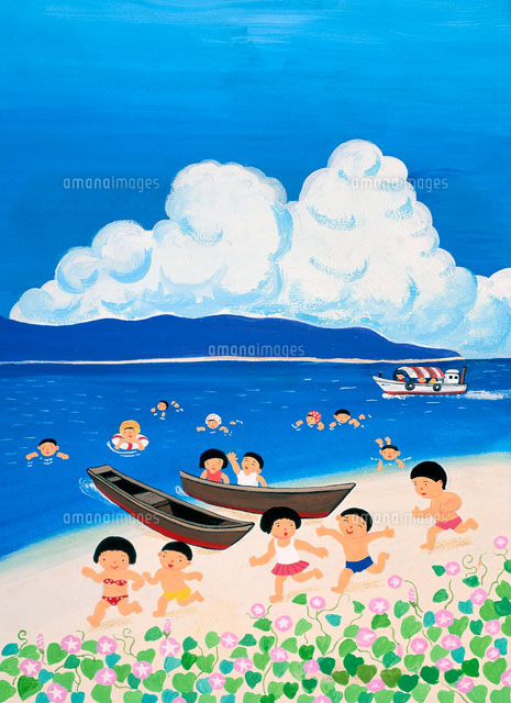 浜昼顔と夏の子 の写真素材 イラスト素材 アマナイメージズ