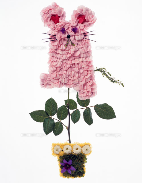 花で作られたねずみと植木鉢 の写真素材 イラスト素材 アマナイメージズ