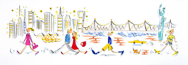 ニューヨークの街を歩くカップルや若い男性 の写真素材 イラスト素材 アマナイメージズ