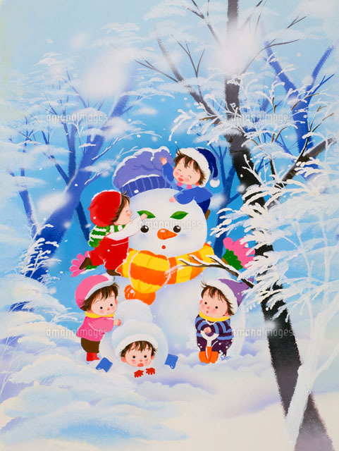 雪だるまを作る5人の妖精[02237005680]の写真・イラスト素材｜アマナ
