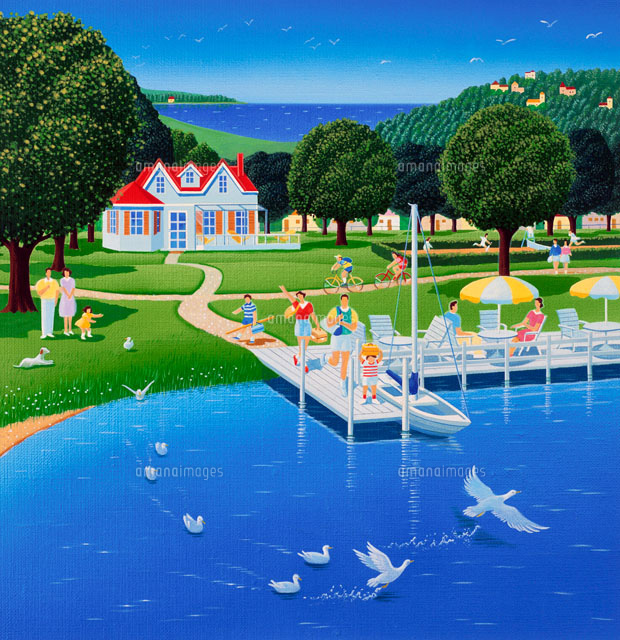 ゴールデンウィークに家族でバカンスの絵 の写真素材 イラスト素材 アマナイメージズ