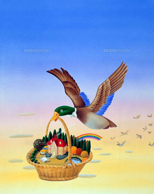 渡り鳥が運ぶ秋の風景イラスト の写真素材 イラスト素材 アマナイメージズ