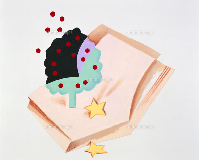 開いた本から赤い実のなる樹と星 の写真素材 イラスト素材 アマナイメージズ