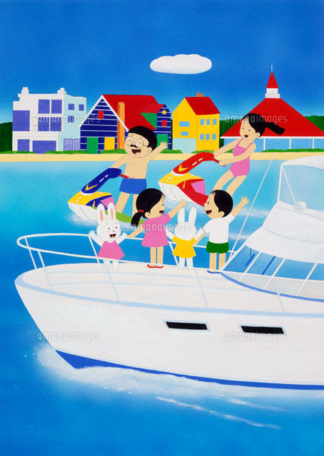 ジェットスキーをする家族 の写真素材 イラスト素材 アマナイメージズ