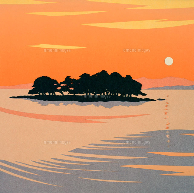 切り絵 秋 滝と紅葉と着物姿の女性[02237007177]の写真