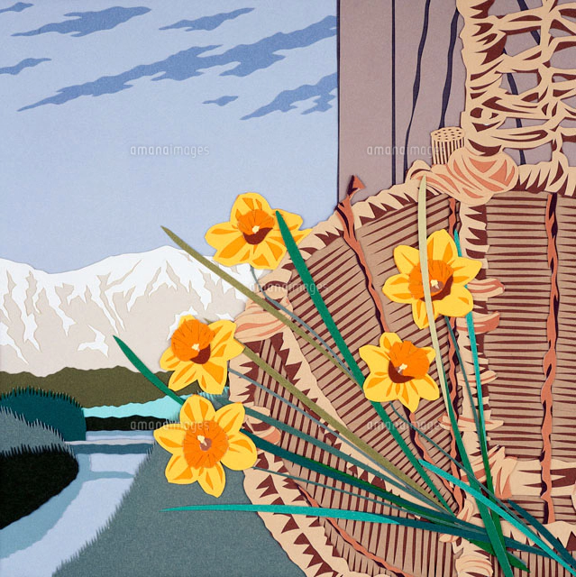 切り絵 冬の日 一輪挿しに椿の花[02237007238]の写真・イラスト素材