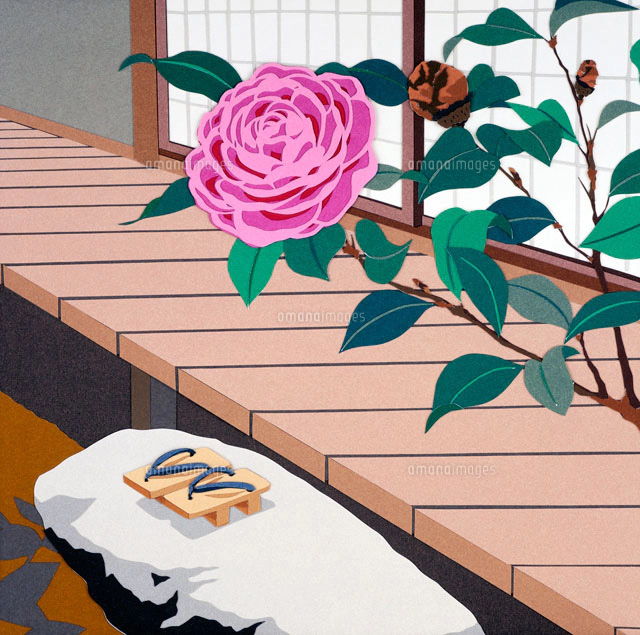 切り絵 冬の日 一輪挿しに椿の花[02237007238]の写真・イラスト素材