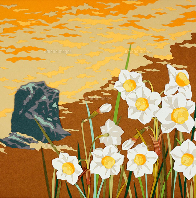切り絵 冬の日 一輪挿しに椿の花[02237007238]の写真・イラスト素材