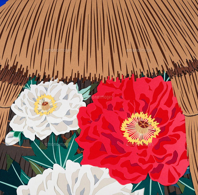 切り絵 冬の日 一輪挿しに椿の花[02237007238]の写真・イラスト素材