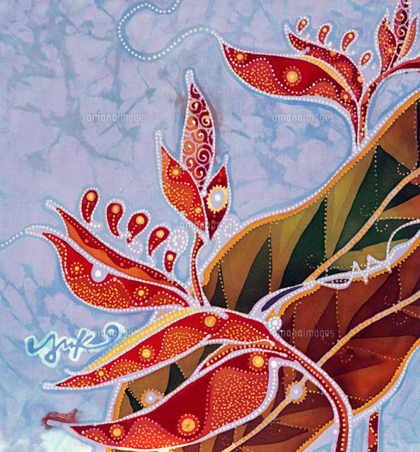 バティック ヘリコ二ア3 模様入り葉 の写真素材 イラスト素材 アマナイメージズ