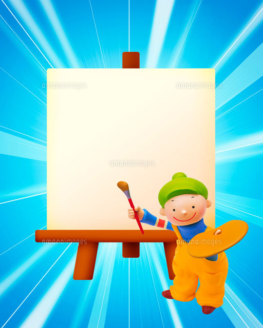 後光が差すキャンバスと絵描き の写真素材 イラスト素材 アマナイメージズ