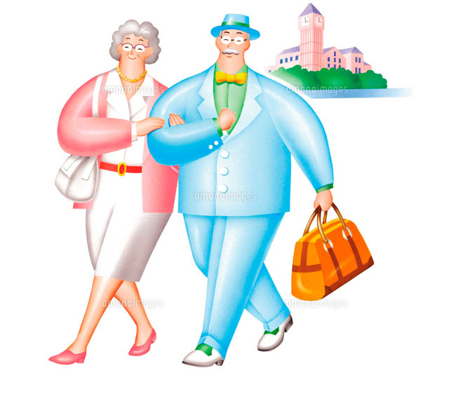 熟年夫婦の旅行イラスト の写真素材 イラスト素材 アマナイメージズ