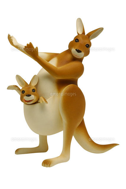 立体 手を広げたカンガルーの親子[02237007946]の写真・イラスト素材