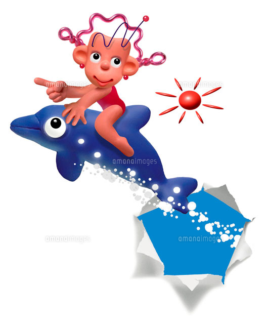 イルカに乗った少女紙から飛び出す の写真素材 イラスト素材 アマナイメージズ