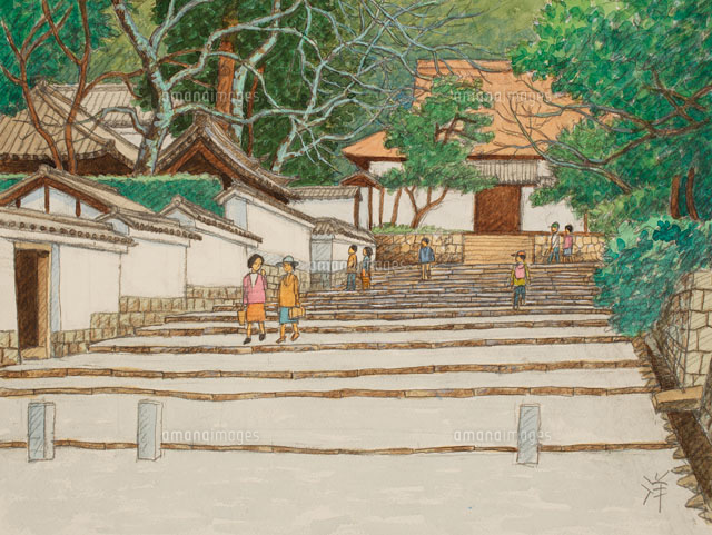 水彩「京の四季」 南禅寺の冬 東山[02237009409]の写真・イラスト素材