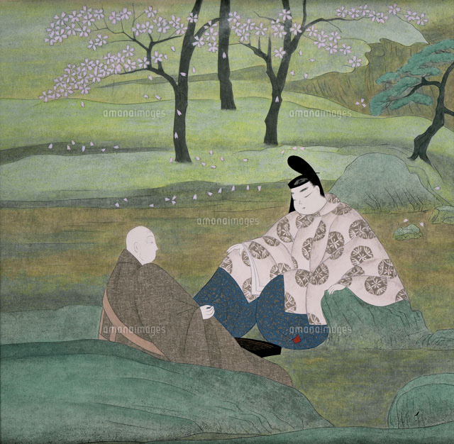 平安時代源氏物語絵巻桜の山僧都と語る男性 の写真素材 イラスト素材 アマナイメージズ