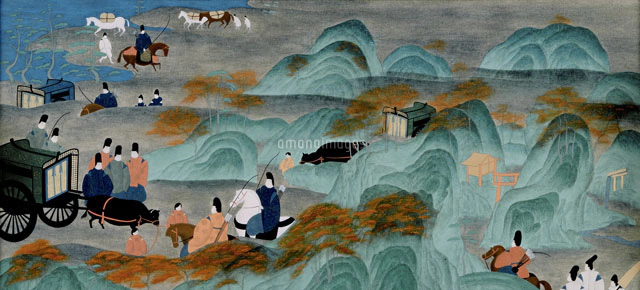 一点物　源氏絵巻風着物 平安時代源氏物語絵巻着物の少女を見舞男性[02237009696]の写真