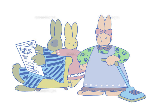 家でくつろぐ兎の家族 の写真素材 イラスト素材 アマナイメージズ