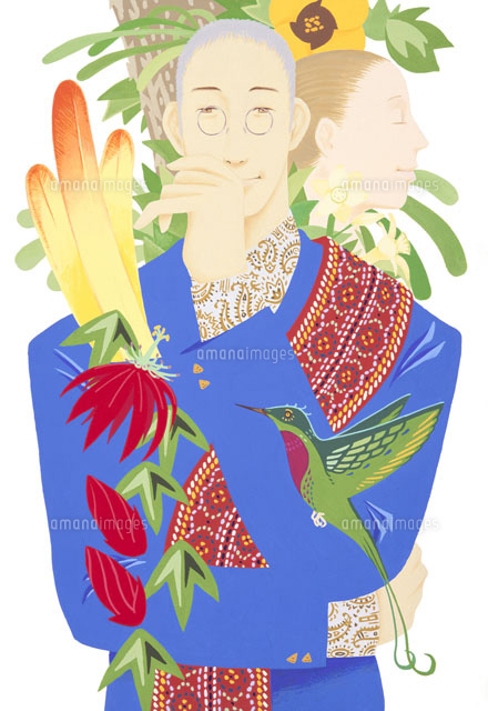 南国風の植物と中年の男女 の写真素材 イラスト素材 アマナイメージズ