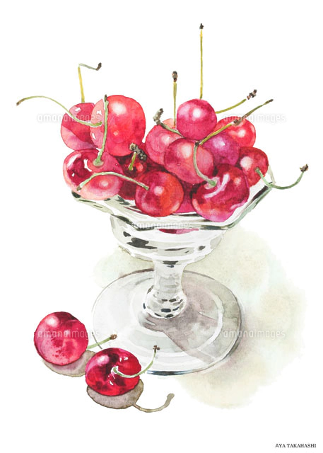 水彩画レッドピーマンとグラス